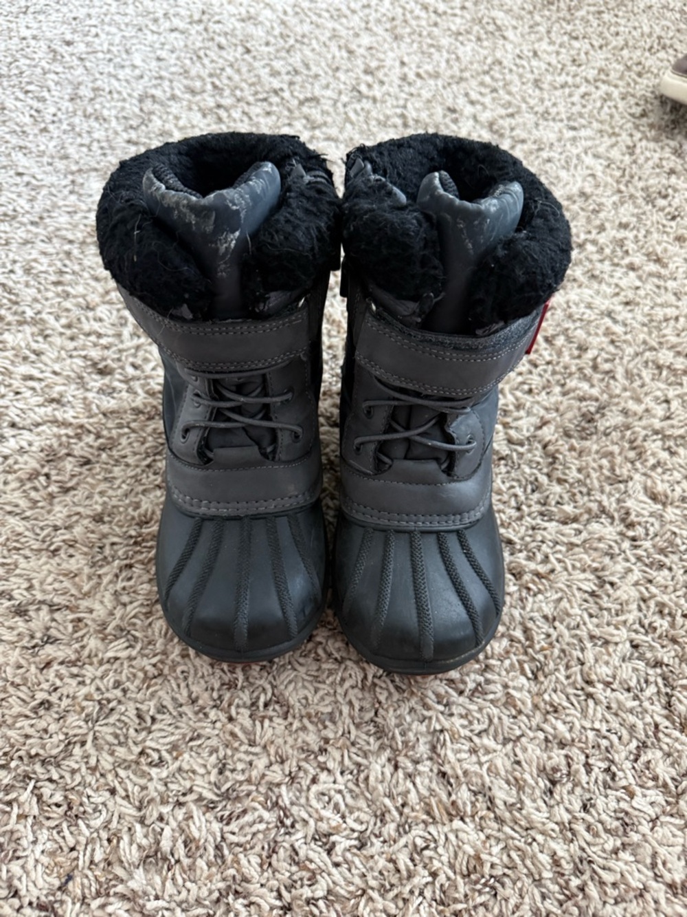 Kids Black Waterproof Snow Boots with Cozy Fleece Lining
